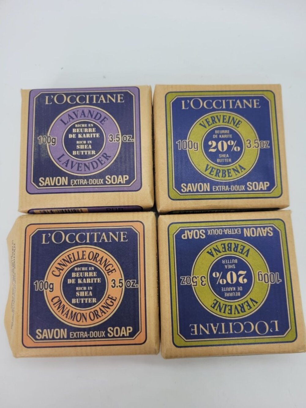 4 L'Occitane Extra-Doux Soap Set - Lavender, Verbena & Cinnamon Orange 3.5oz ea